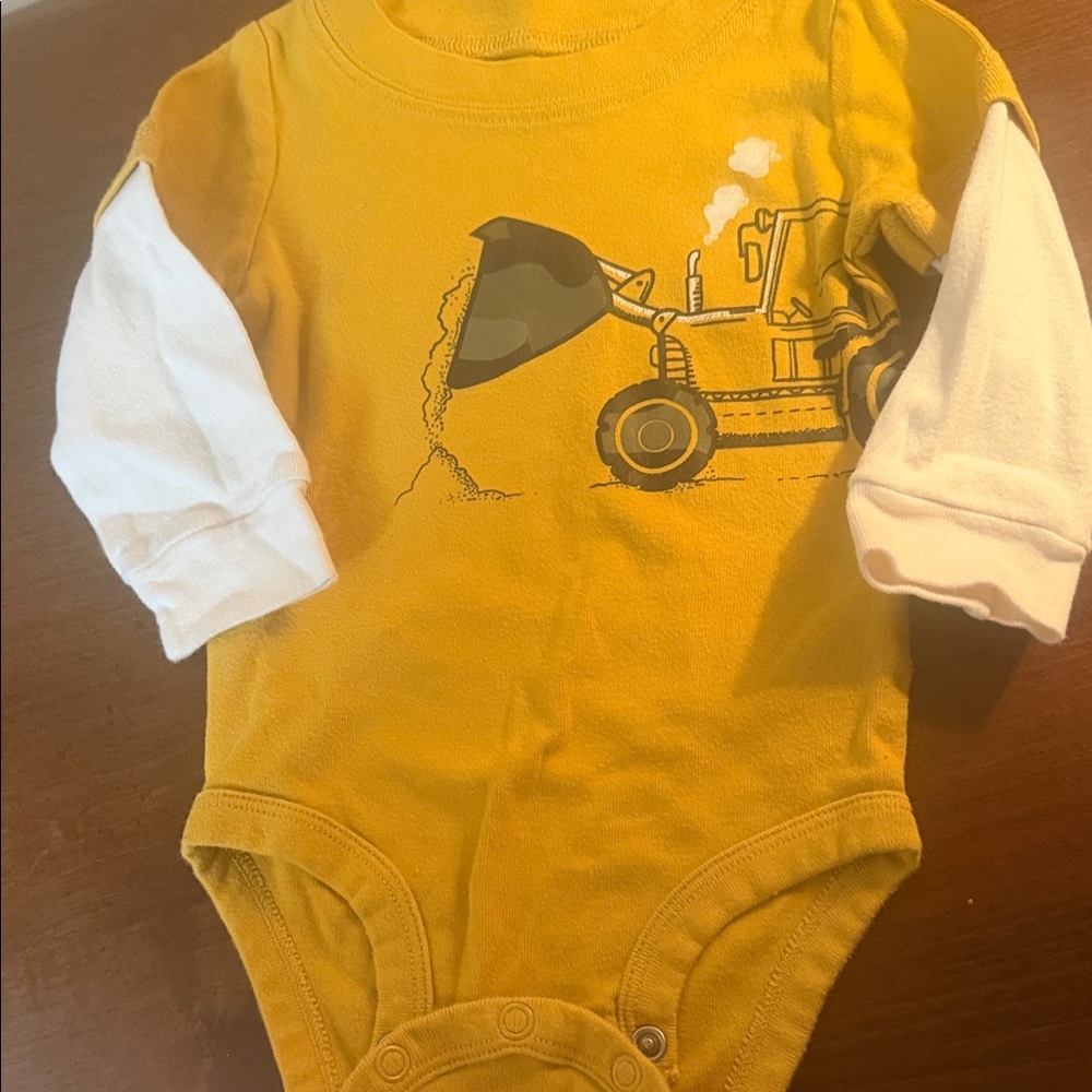 Carter's Yellow and White Bodysuit with Bulldozer Print